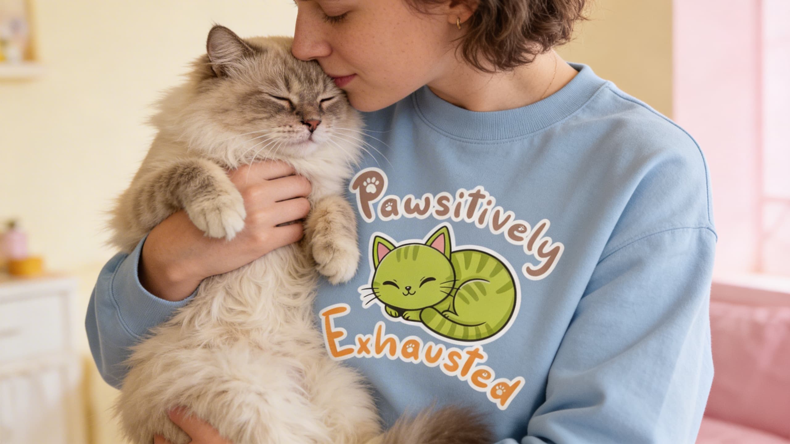Pawsitively Exhausted sweatshirt with cat
